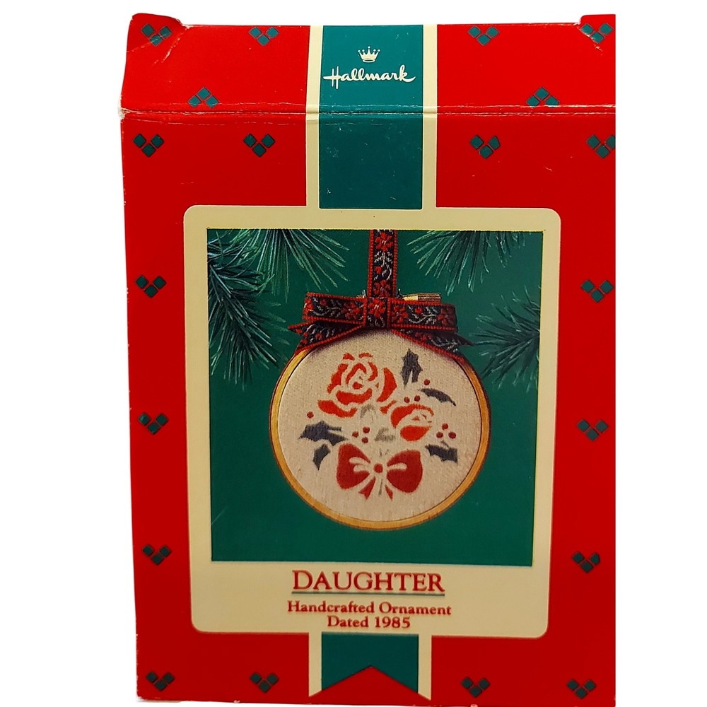 Vintage 1985 Hallmark Keepsake Ornament Daughter Handcrafted Embroidery Hoop